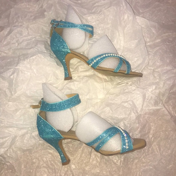 Diamanté Glitter GlacierAquaMarineTurquoise Disco Dance Dream Heels - Picture 5 of 10